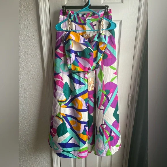 Colorful Abstract Print Wide-Leg Pants Set- Multicolor Size Small - Picture 1 of 3